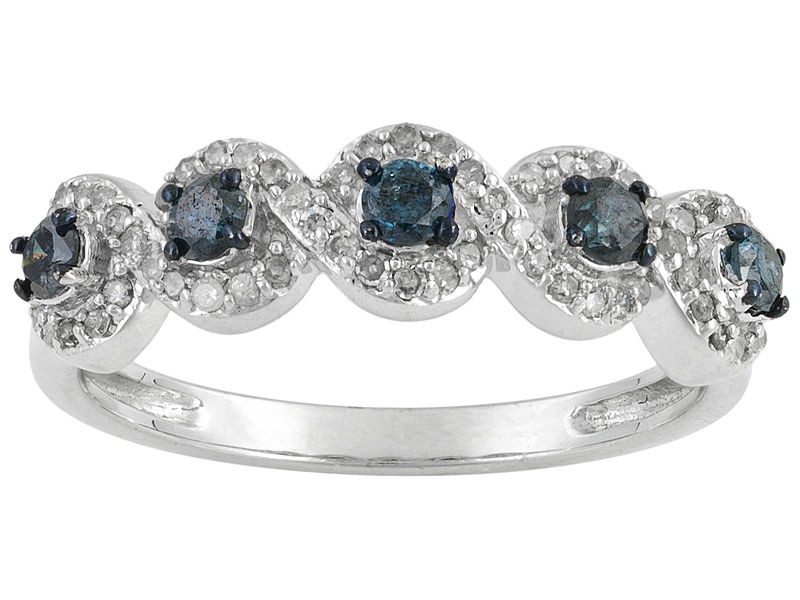 White & Blue Diamond .50ctw Round 10k White Gold Figure 8 Band Ring $0 