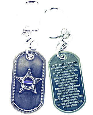 DEPUTY SHERIFFS PRAYER THIN BLUE LINE BRUSHED STEEL KEYCHAIN