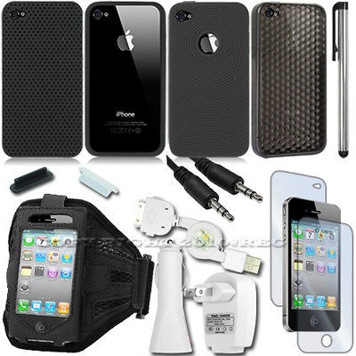14 Accessory Bundle for Apple iPhone 4 Case Charger Holder Protector 