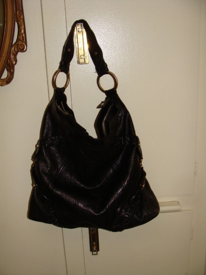 JUNIOR DRAKE $498 HOBO HUGE BLACK LEATHER PURSE SHOULDERBAG