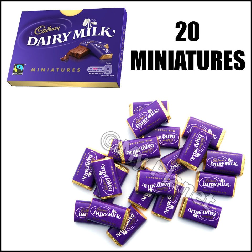 MINIATURES CADBURYS DAIRY MILK MINI CHOCOLATE FRESH BOX 20 FREETRADE 