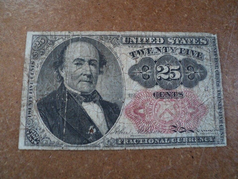 1874 Twenty Five Cents 25c Fractional Currency Note Bill Red Seal