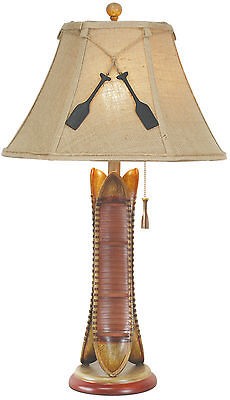 Canoe Lamp, Burlap Shade, Three Canoes, Rudder Pull Chain, 30in, 75W 