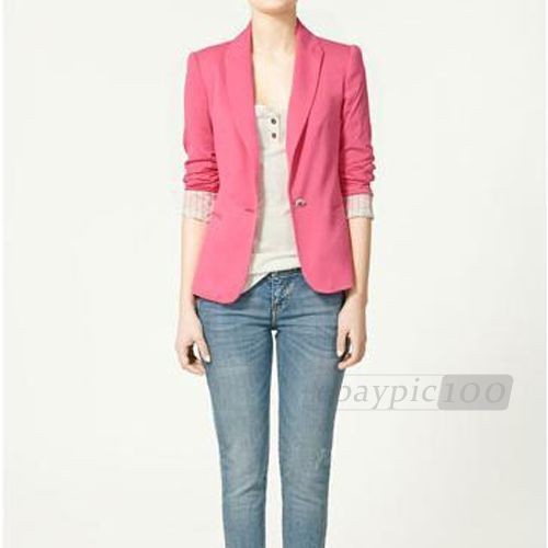 Candy Color Long Sleeve Button Slim Casual Women Blazer Suit Jacket 