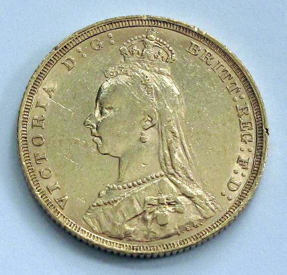 1890 AUSTRALIA GOLD COIN, VICTORIA SOVEREIGN SYDNEY MINT XF/AU 1890