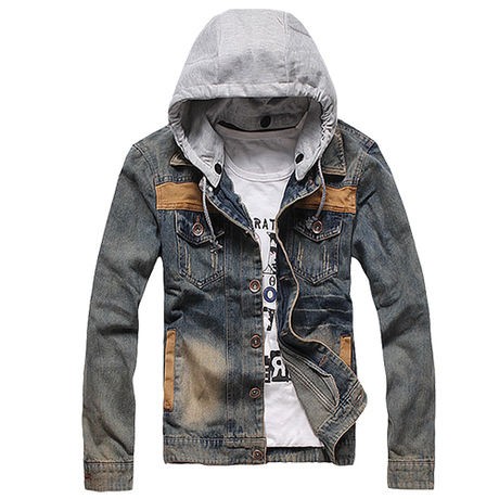 Mens VINTAGE CLASSIC Denim Hooded Jean Jacket Hoody Coat Detachable 