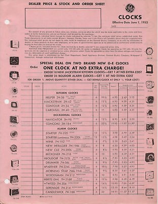 GE Clocks Dealer Illustrated Price Sheet January 1 1953 Publication 7 