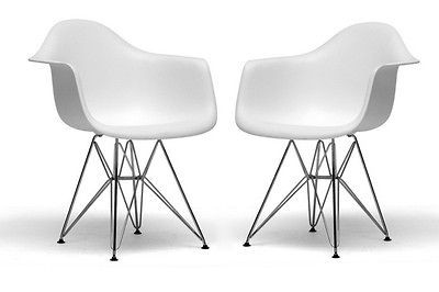 NEW Set of 2 Eiffel Base White Arm Chair Dining & Patio Mid Century 