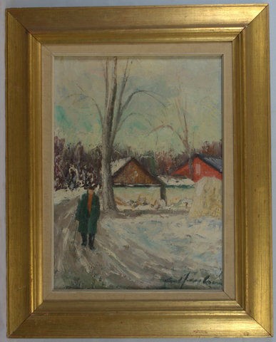 CARL HOLGER FISCHER 1885 1955 RARE OIL PAINTING WINTER SCENE SIGNED