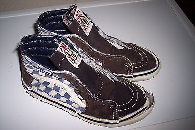 Early 1980s USA made Vintage Vans SK8 Hi hightop sneakers, worn