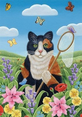 GARDEN HOUSE FLAG 12x18 Outdoor Butterfly Catcher Cat FLAG