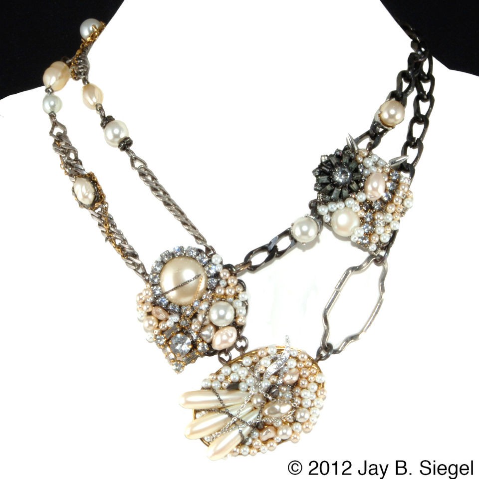   Beamon Chain Gang Pearl Rhinestone Steampunk Designer Necklace