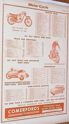 1967 COMERFORDS Thames Ditton Surrey Used Bikes Advert Original Cut 