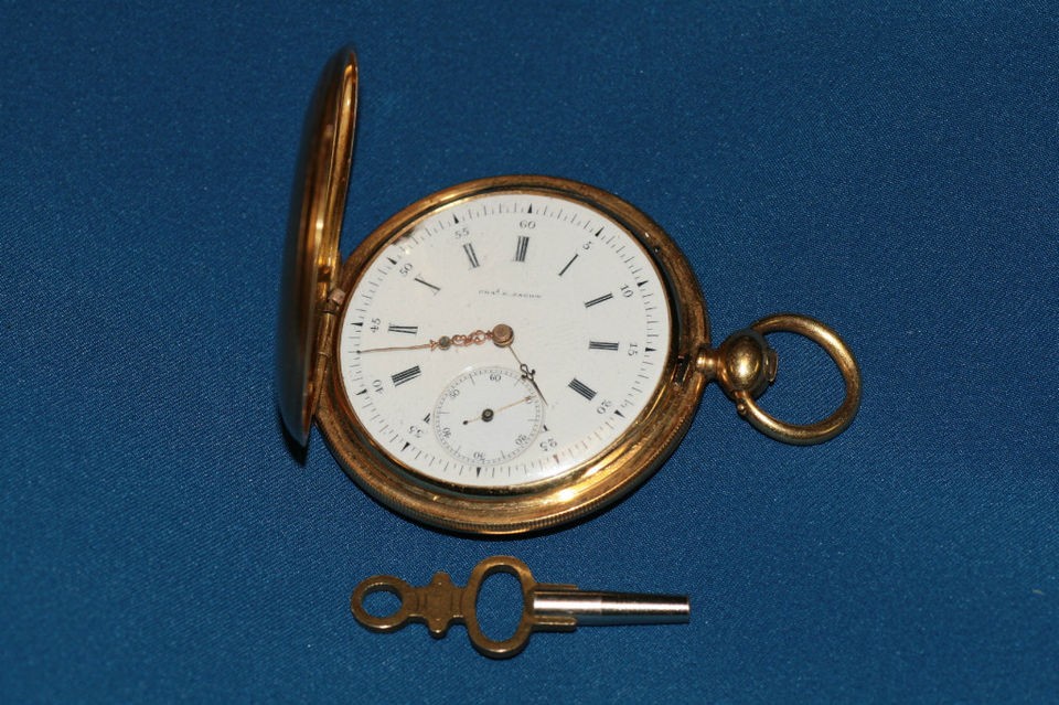   Jacot Charles 18K Gold Pocket Watch Chaux de Fonds Key Wind Rare