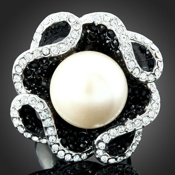   Gp Clear Swarovski Crystal Elements Chic Pearl Flower Finger Ring