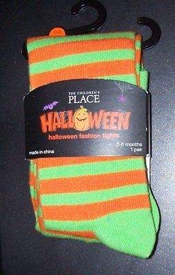 TCP CHILDRENS PLACE HALLOWEEN TIGHTS ORANGE/GREEN STRIPE STRIPED 3 6 