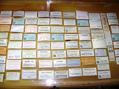 75+OLD PHARMACY APOTH​ECARY MEDICINE BOTTLE LABELS==ALL DIFFERENT