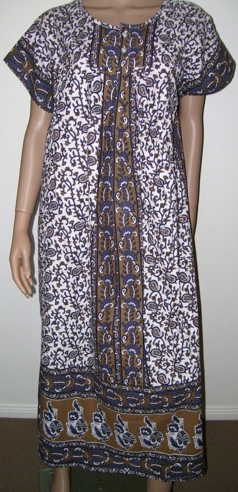 BROWN GREY WHITE COTTON BATIK NIGHTY MOO MOO DRESS PLUS SIZE 12   20