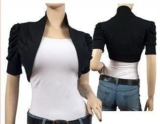 NEW Womens BLACK SHRUG 4X 30/32 Ruched Short Sleeved Cropped Party 