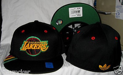   LAKERS BLACK RASTA STRIPES FLATBRIM HAT/CAP Sz SML MED NWT ADIDAS