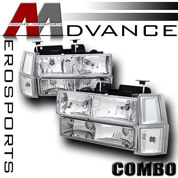 94 02 Chevy C10 C/K 1500 2500 3500 Pickup Chrome Headlights+Bum​per 