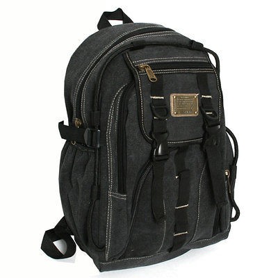 NEW MENS VINTAGE MILITARY BACKPACK SCHOOL BAG 9023 Black Rucksack 