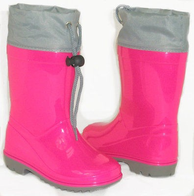 CUTE Girls Kids Flat GALOSHES WELLIES RUBBER RAIN Boot PINK GRAY 