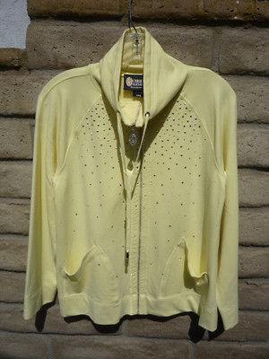 CHRISTINE ALEXANDER SOFT YELLOW L/S ZIP JACKET TOP COTTON BLEND SZ S