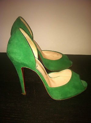 Christian Louboutin 36 6 Madame Claude 120 Kelly Green Suede Peep Toe 