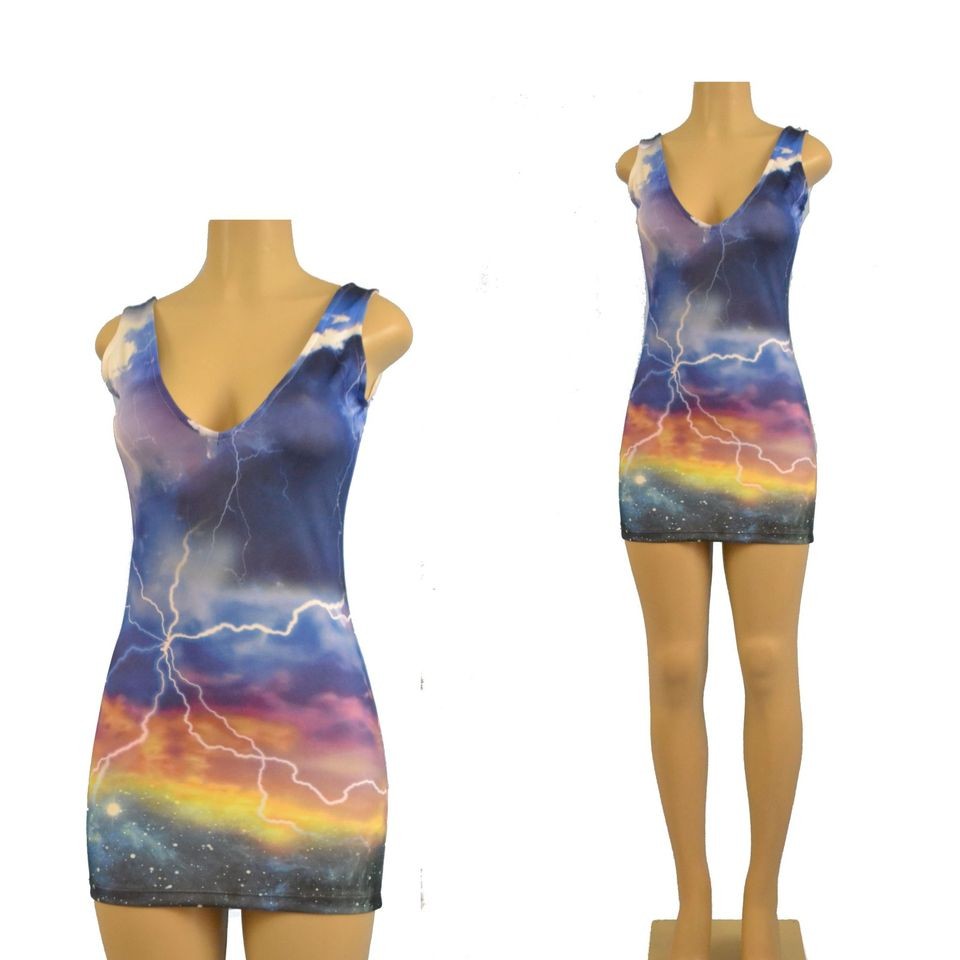 Blue Galaxy Nebula Space Short Spandex Stretch Mini Skirt Tank Top 