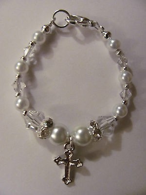 New Handmade Infant/Baby BAPTISM/Christ​ening Cross Bracelet White 