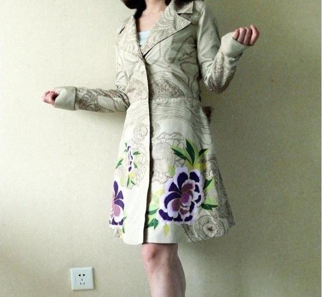 New 2012 Desigual Abrig Sasha Coat Mac 46 16 Beige with Purple 