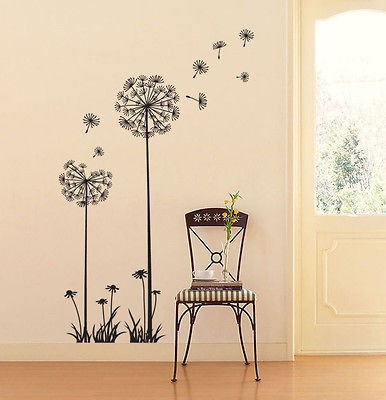 LOVELY DANDELION SPORE WALL DECAL DECO MURAL Seed Stem Instant STICKER 