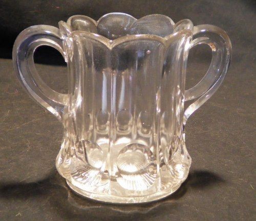 Antique Heavy Glass 2 Handled 4.5 SUGAR BOWL Scallop