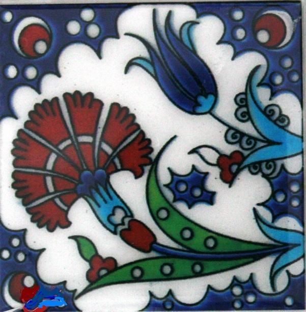 IZNIK TILE OTTOMAN ARTWORK, TURKISH , AUTHENTIC QUARRY, COASTER, 3.7 