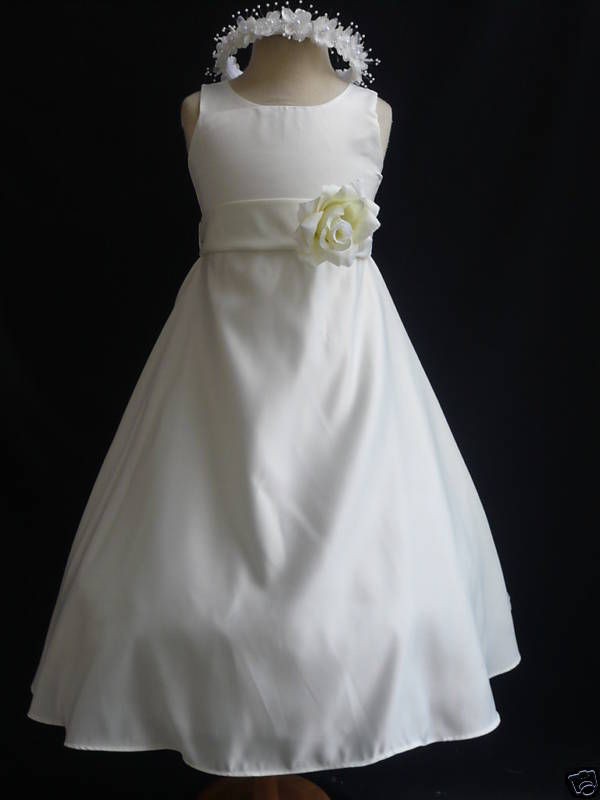 87G CO5 IVORY BLACK SATEEN FLOWER GIRL FORMAL DRESS 1 2 4 6 8 10 12 