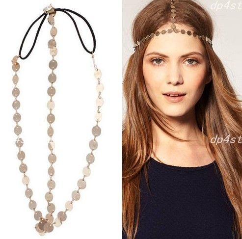 Vintage Disc Crown Chain Hair Cuff Headband Headwrap Headdress Boho 