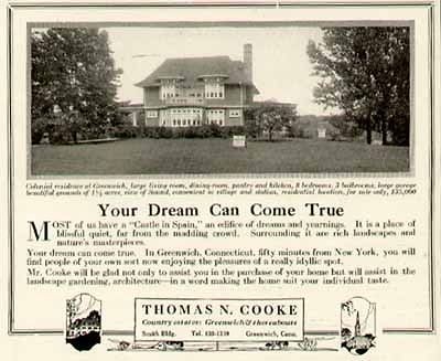 COLONIAL MANSION IN 1920 GREENWICH, CT. REAL ESTATE AD