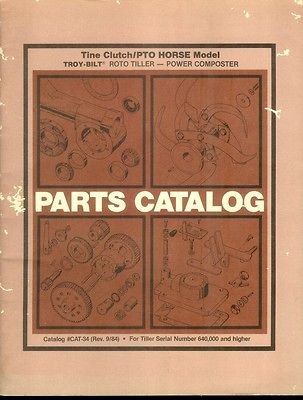   PTO Roto Horse Tine Clutch Tiller Power Composter Parts Catalog Manual