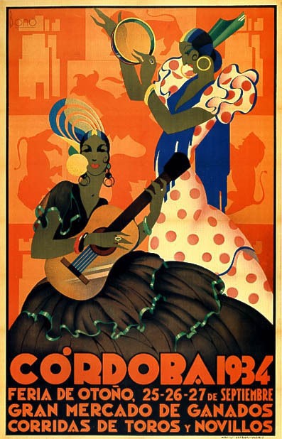 1934 CORDOBA PANDERO GUITAR PLAYER SPANISH REPRO POSTER