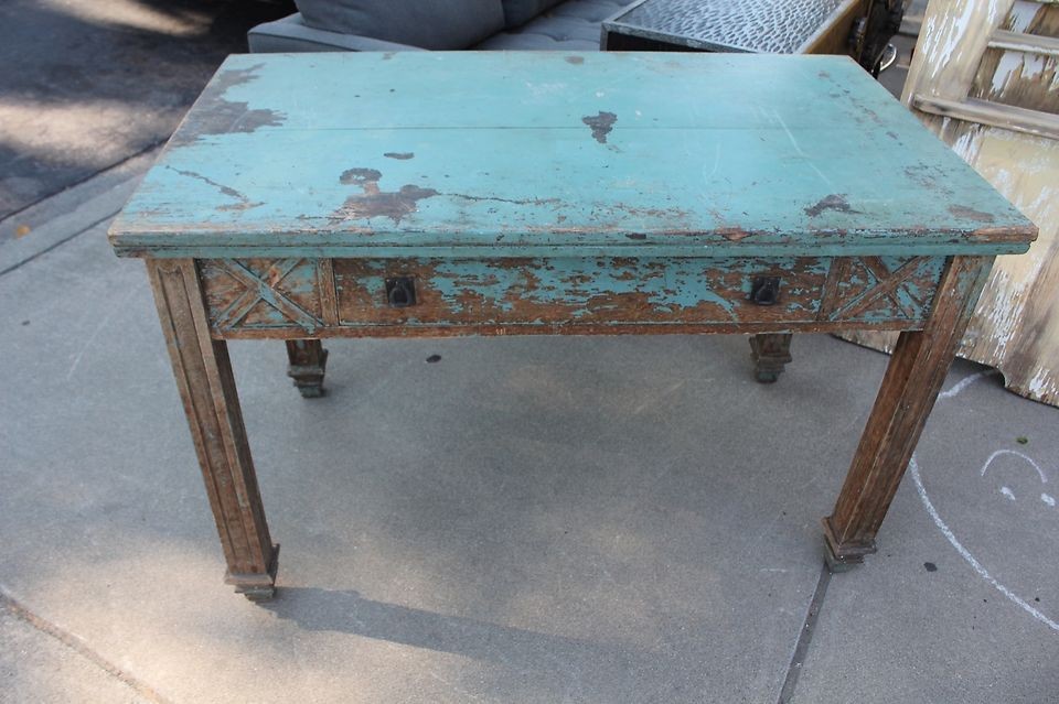 MISSION OAK ARTS CRAFTS BAKING TABLE DESK ORIGINAL ANTIQUE TURQUOISE 