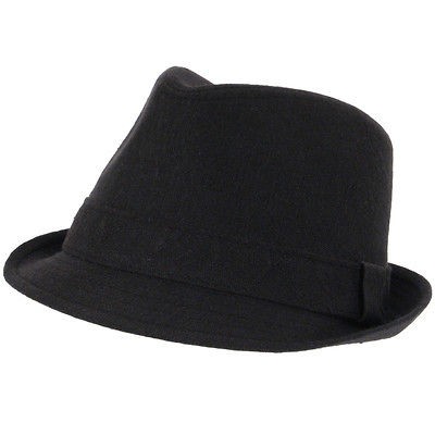 MENS SUMMER LINEN FEDORA TRILBY GANGSTER HAT SOLID BLACK 3XL 65cm 