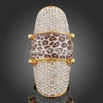   18K yellow gold GP full Swarovski crystal leopard finger ring R118
