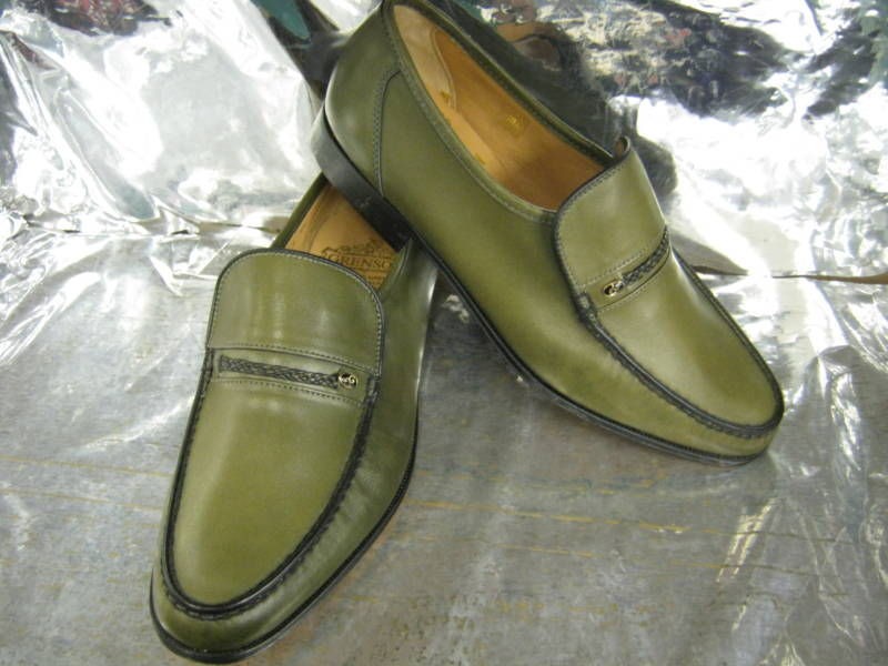 Men Grenson Amos Olive Leather Moccasin Slip Ons