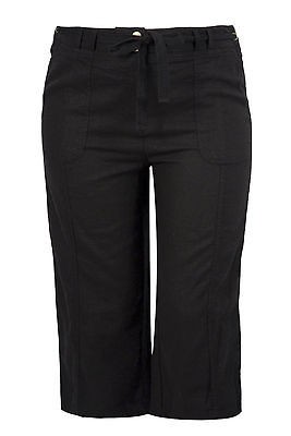   Clothing Womens Plus Size Black linen mix crops with drawstring waist