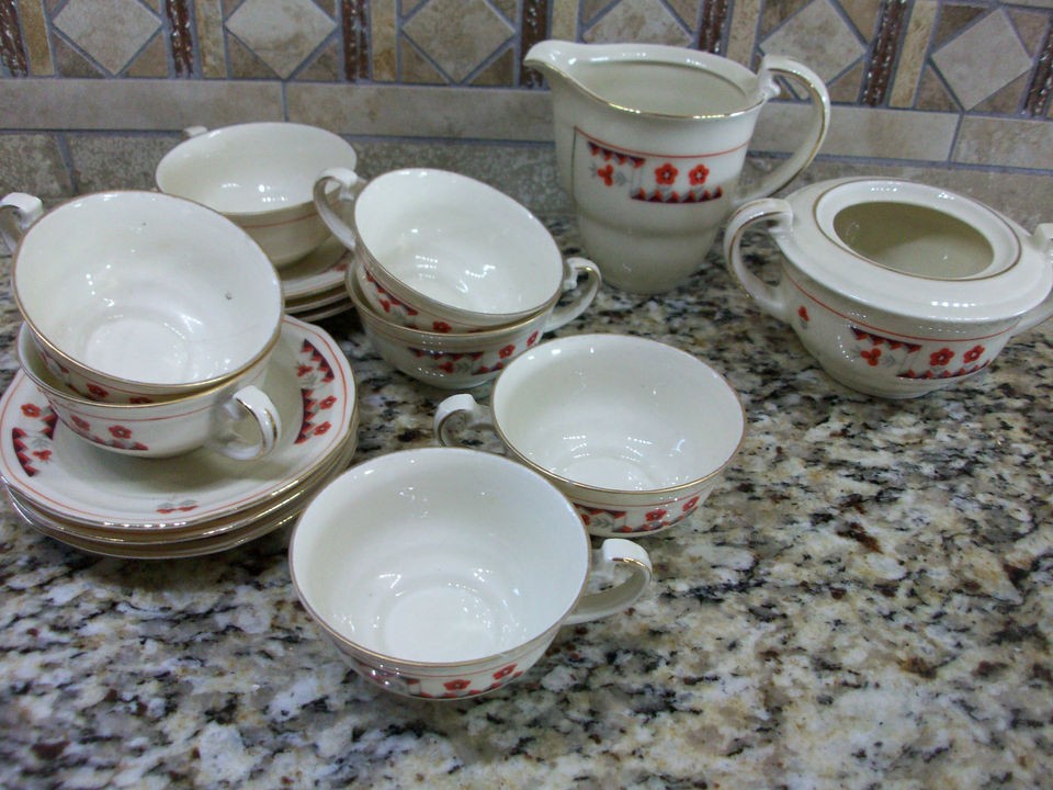 CZECHOSLOVAKIA TEA SET SMALLER SIZE SET/14 TEA CUPS SUGAR CREAMER FINE 