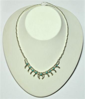   Turquoise Sterling Silver Mini Squash Blossom Necklace   Larry Curley