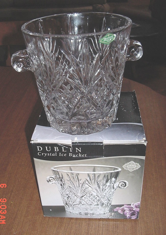 SHANNON LEAD CRYSTAL ICE BUCKET DUBLIN PATTERN GODINGER SILVER ART NIB 