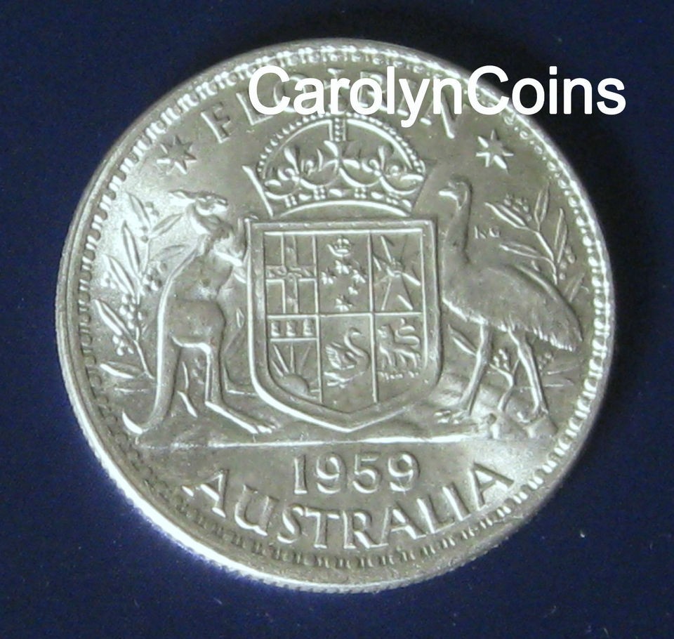 1959 One Florin Australian Silver Pre Decimal Coin Queen Elizabeth II