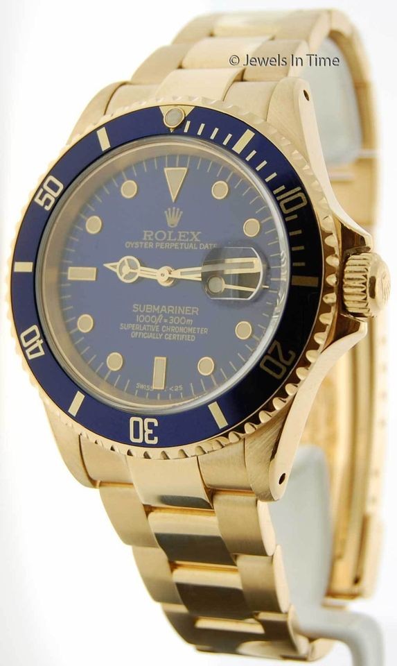   Mens Submariner 16618 E 18k Yellow Gold Blue Dial JEWELS IN TIME